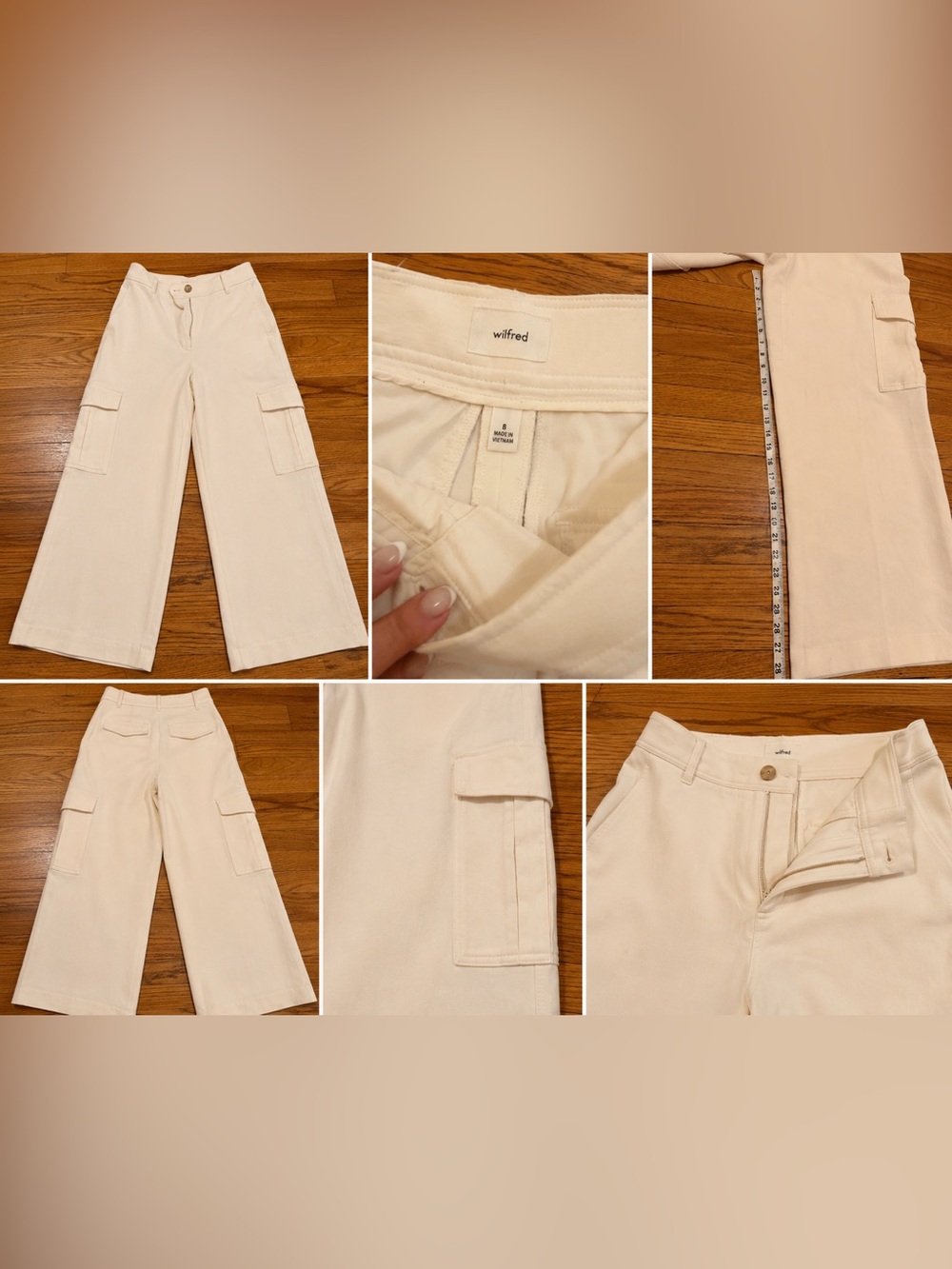 Wilfred Aritzia Cream Wide Leg Cargo Pants Size 8 Utility Trouser
